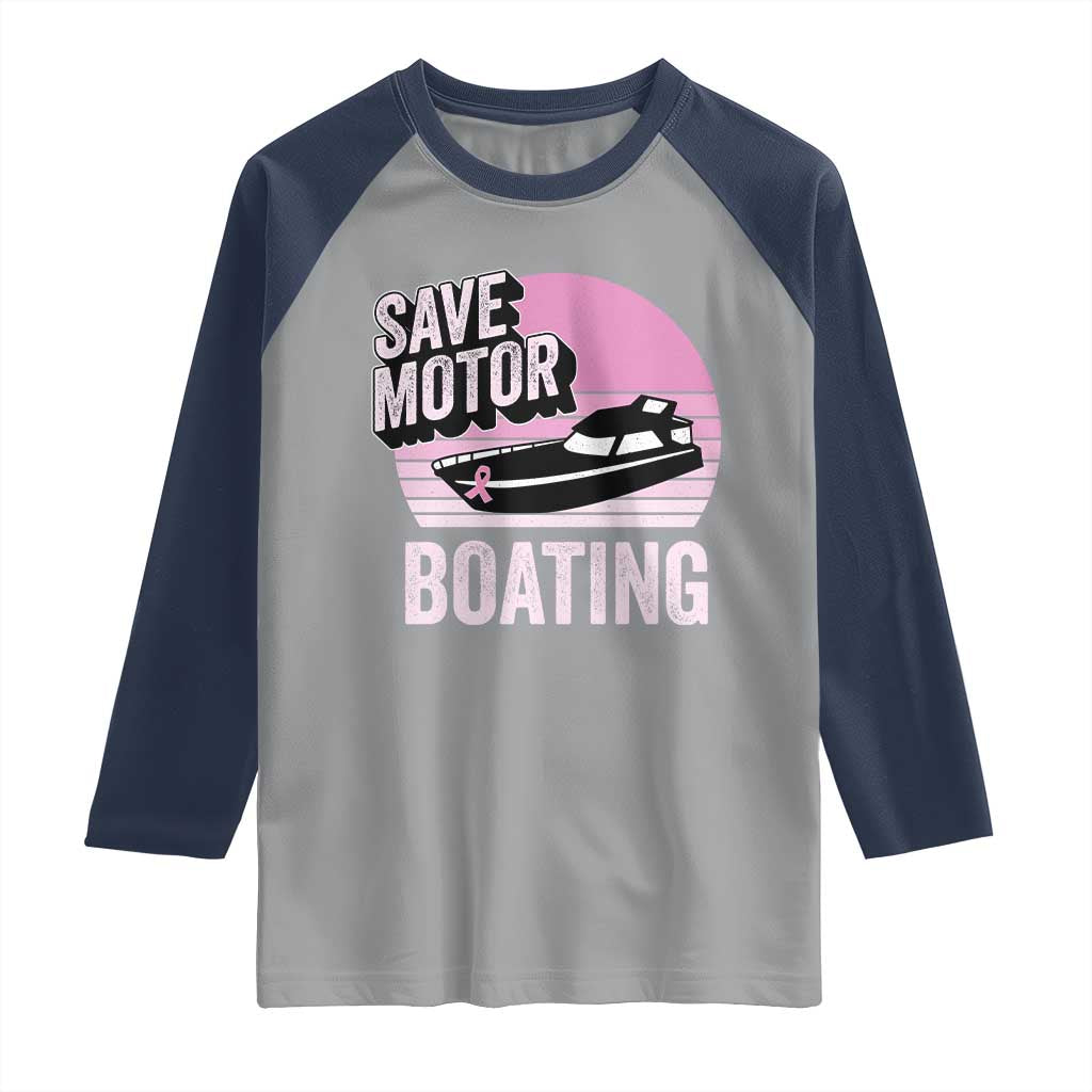 Funny Save Motor Boating Raglan Shirt Breast Cancer Pink Ribbon - Wonder Print Shop