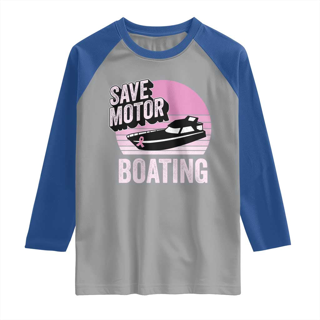 Funny Save Motor Boating Raglan Shirt Breast Cancer Pink Ribbon - Wonder Print Shop