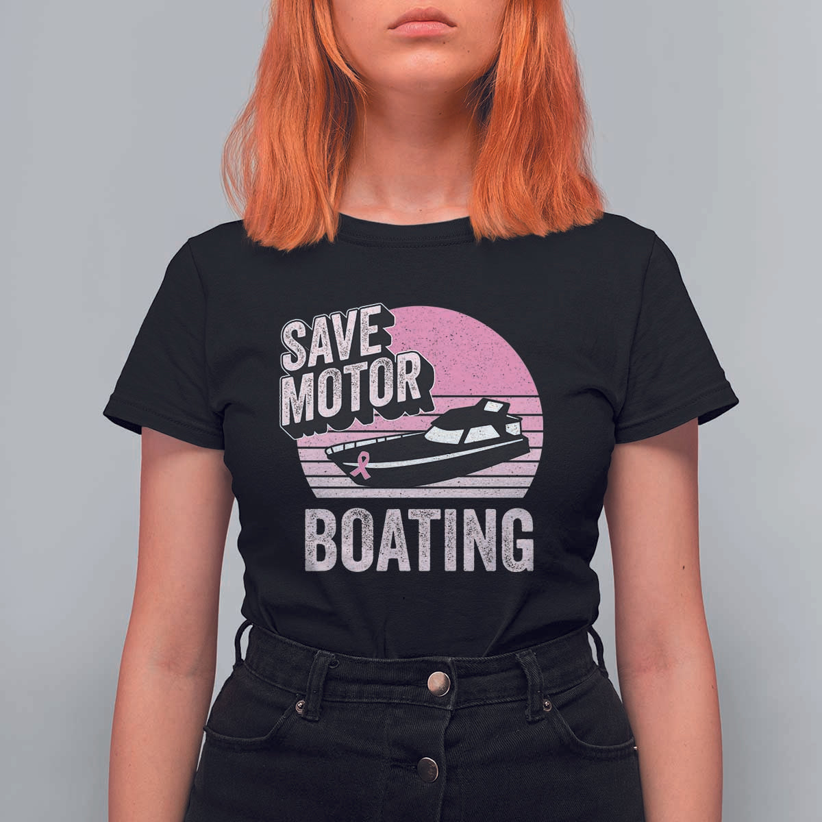 Funny Save Motor Boating T Shirt For Women Breast Cancer Pink Ribbon - Wonder Print Shop