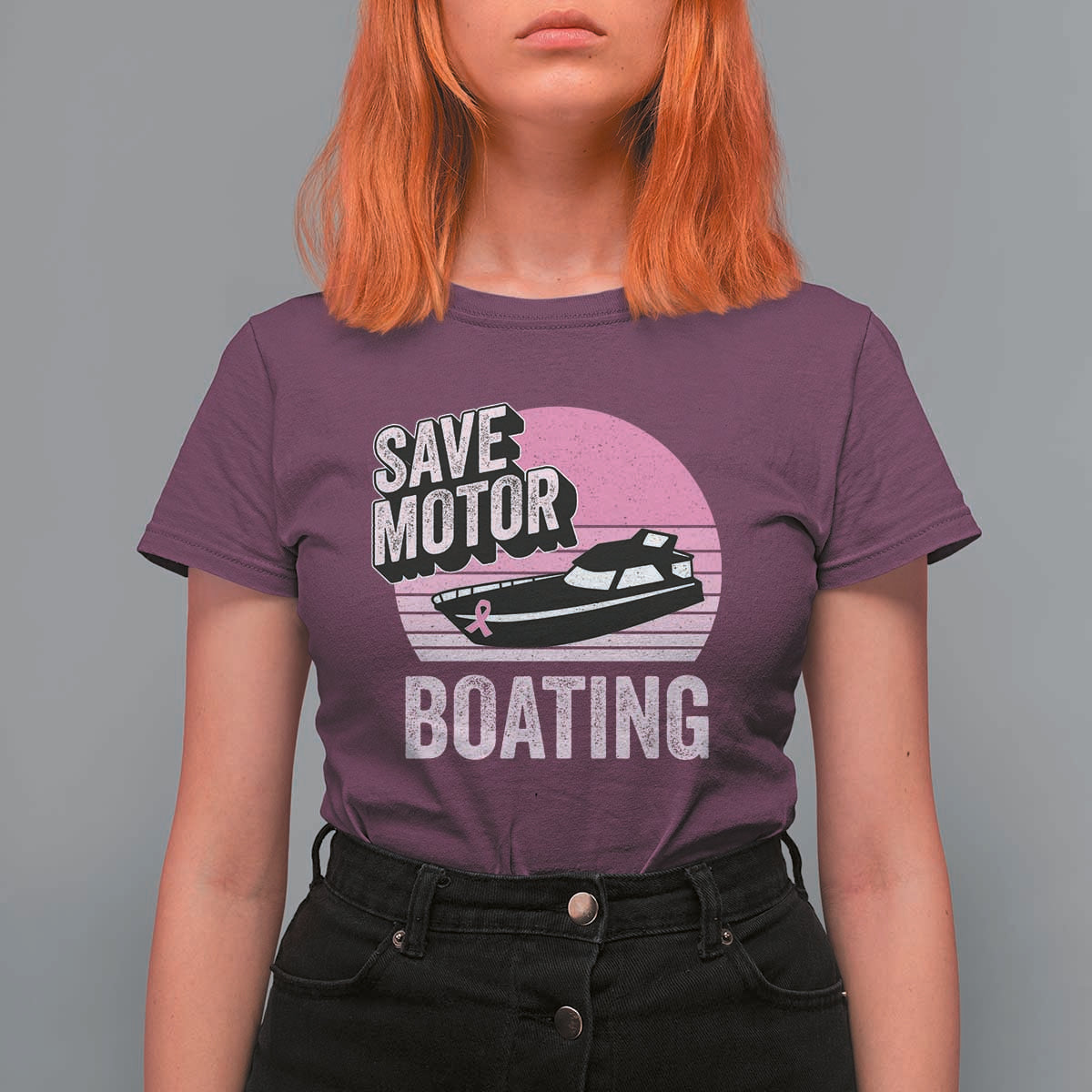 Funny Save Motor Boating T Shirt For Women Breast Cancer Pink Ribbon - Wonder Print Shop
