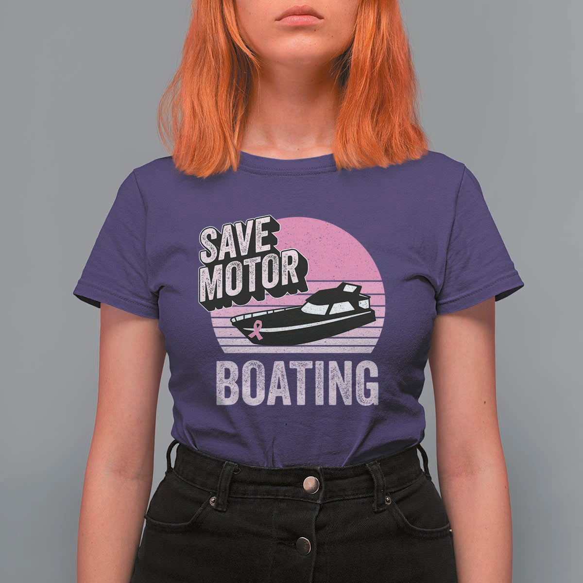 Funny Save Motor Boating T Shirt For Women Breast Cancer Pink Ribbon - Wonder Print Shop