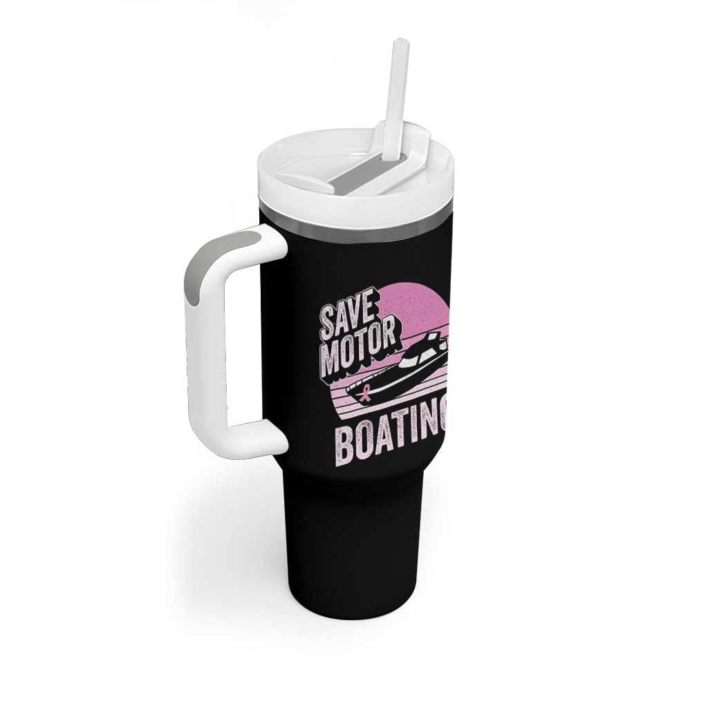 Funny Save Motor Boating Tumbler With Handle Breast Cancer Pink Ribbon - Wonder Print Shop