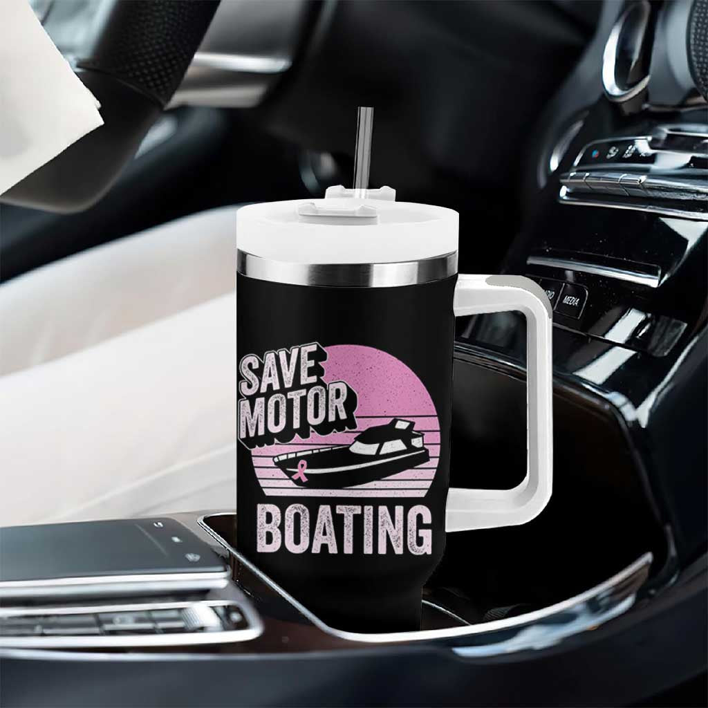 Funny Save Motor Boating Tumbler With Handle Breast Cancer Pink Ribbon - Wonder Print Shop