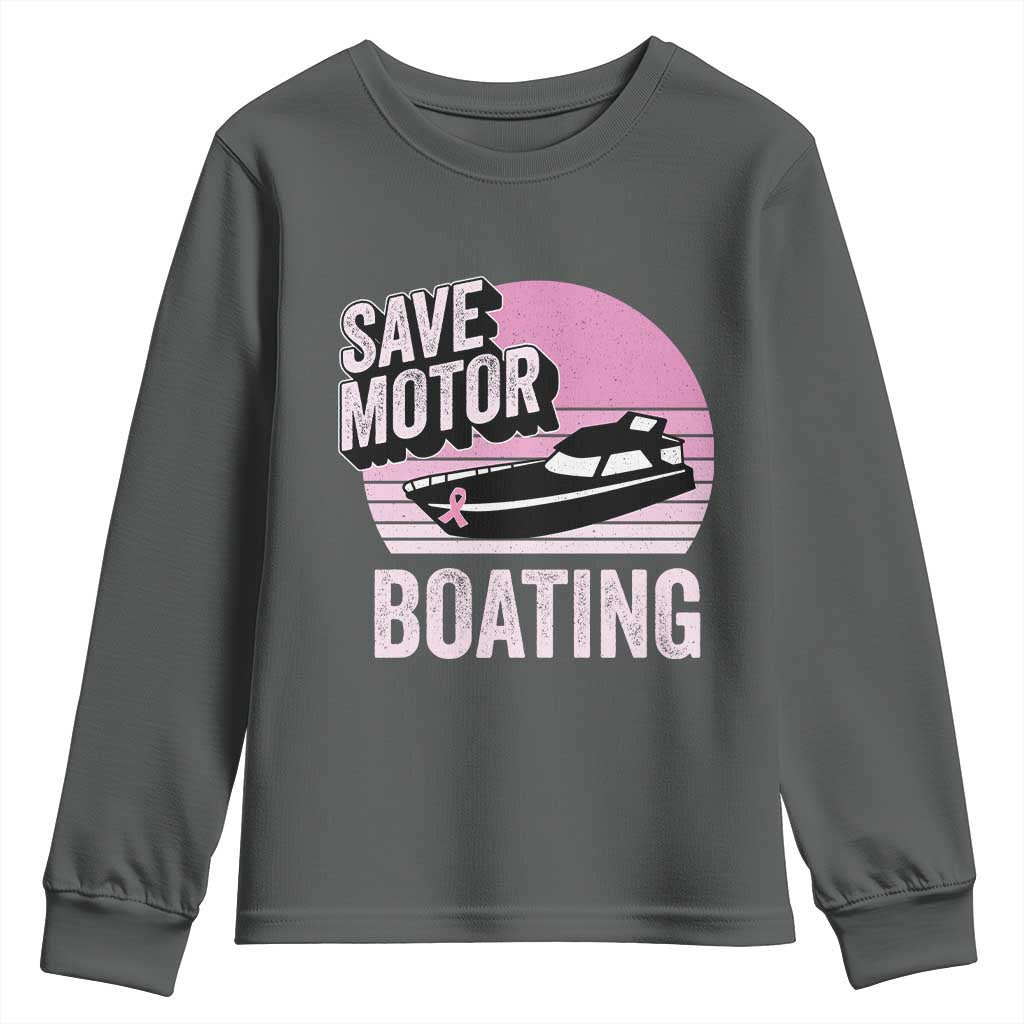 Funny Save Motor Boating Youth Sweatshirt Breast Cancer Pink Ribbon - Wonder Print Shop