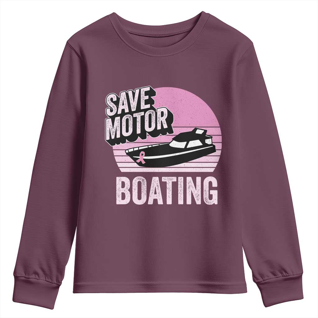 Funny Save Motor Boating Youth Sweatshirt Breast Cancer Pink Ribbon - Wonder Print Shop