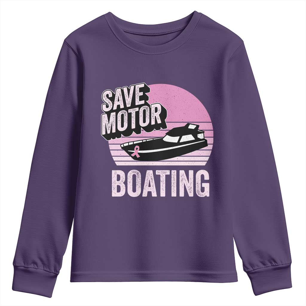 Funny Save Motor Boating Youth Sweatshirt Breast Cancer Pink Ribbon - Wonder Print Shop