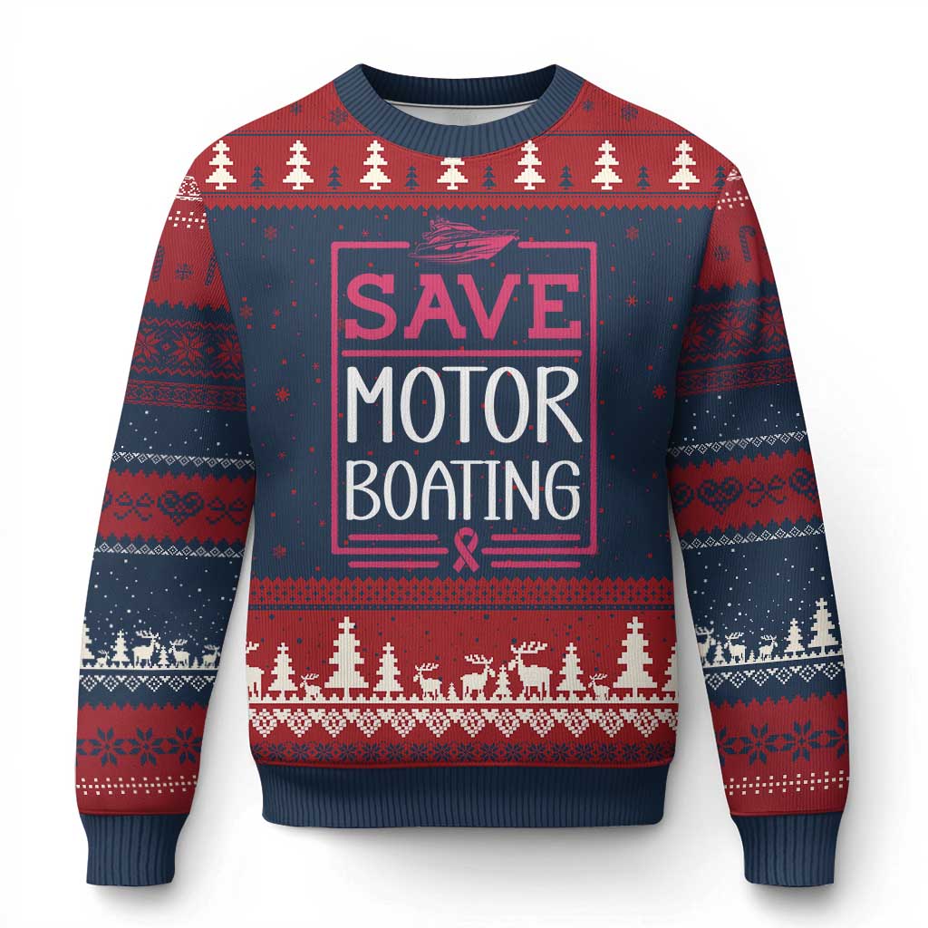 Funny Save Motor Boating Ugly Christmas Sweater Beat Breast Cancer Pink Ribbon - Wonder Print Shop