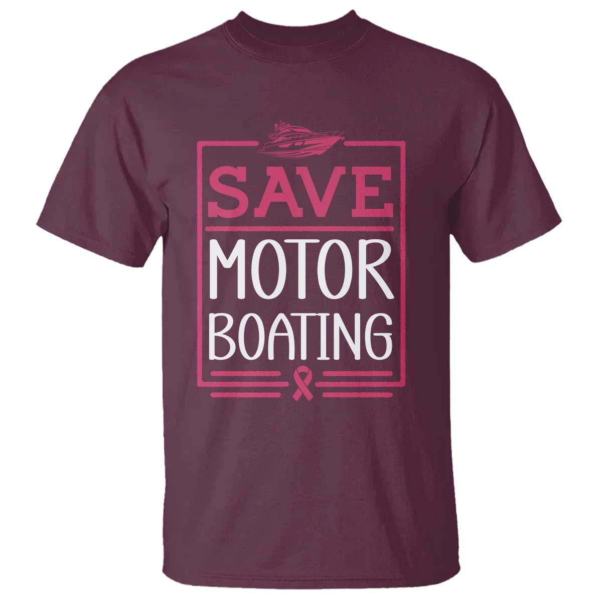Funny Save Motor Boating T Shirt Beat Breast Cancer Pink Ribbon - Wonder Print Shop
