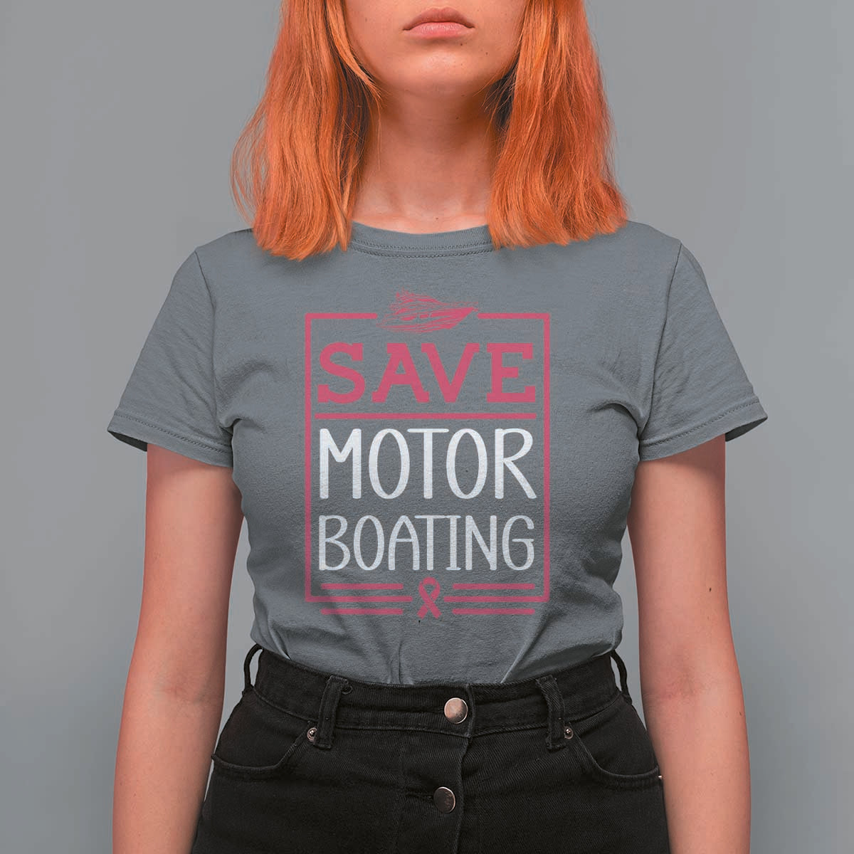 Funny Save Motor Boating T Shirt For Women Beat Breast Cancer Pink Ribbon - Wonder Print Shop