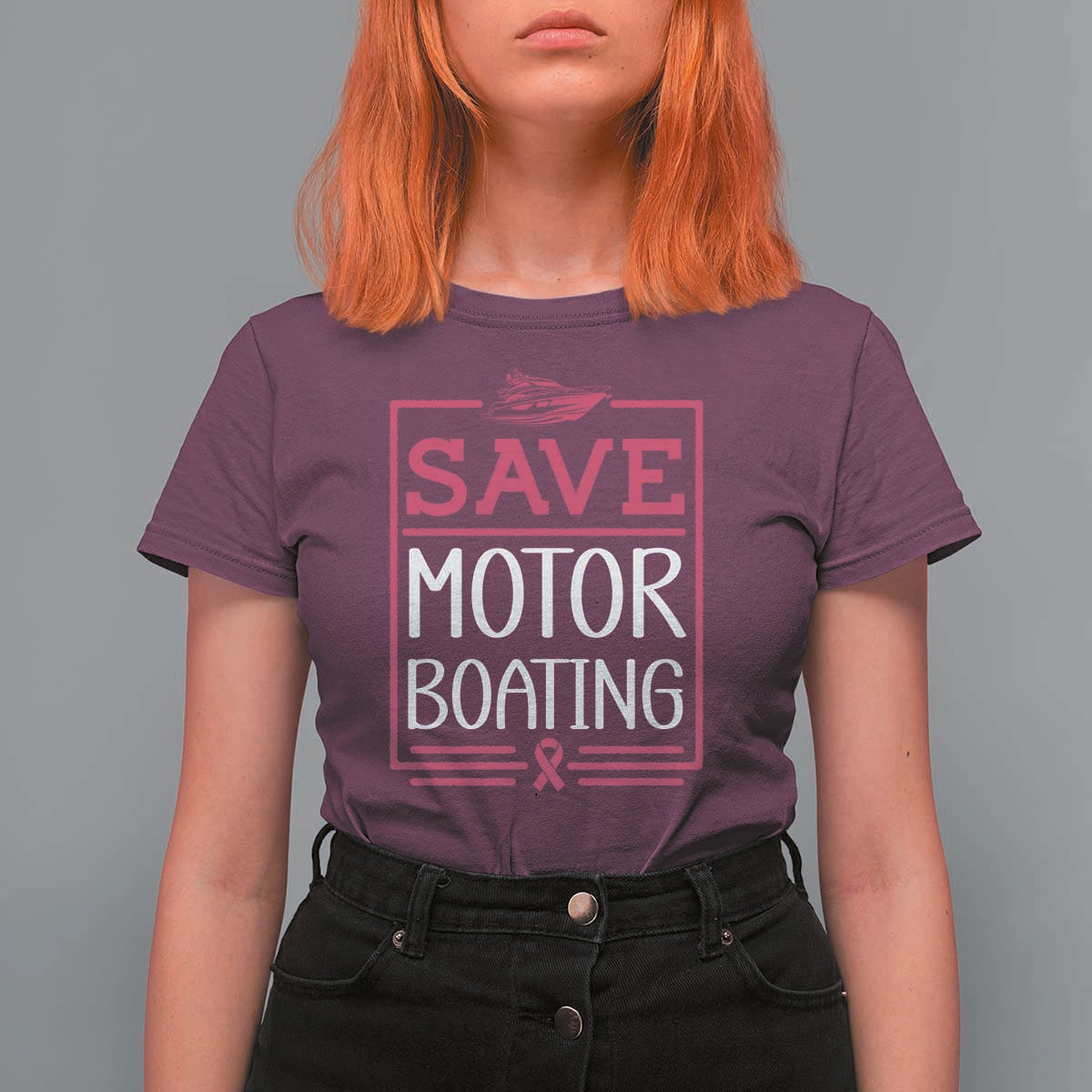 Funny Save Motor Boating T Shirt For Women Beat Breast Cancer Pink Ribbon - Wonder Print Shop