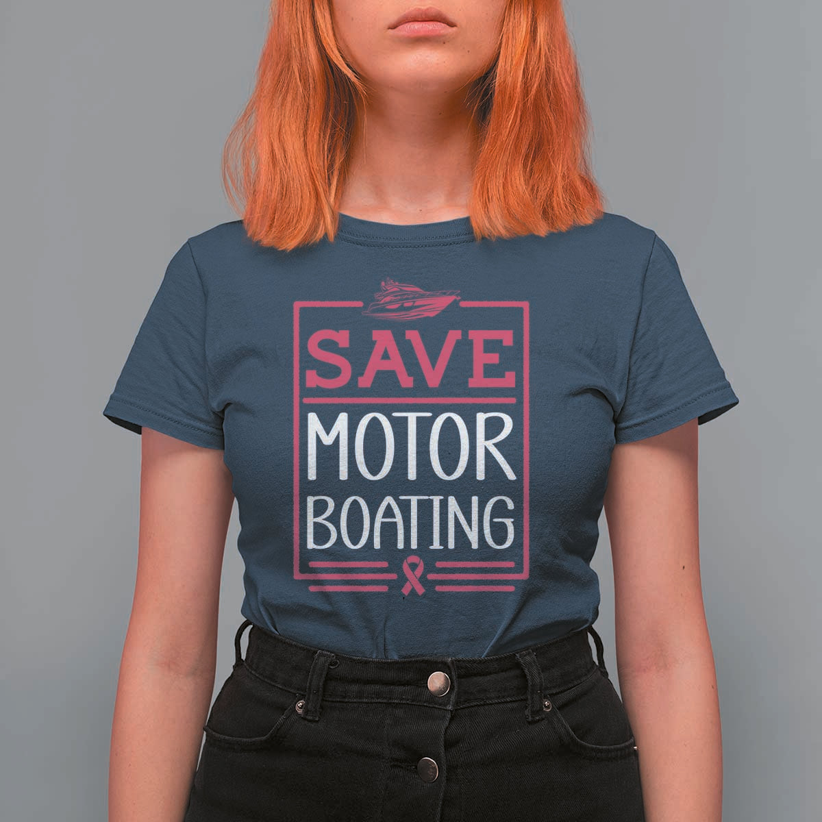 Funny Save Motor Boating T Shirt For Women Beat Breast Cancer Pink Ribbon - Wonder Print Shop