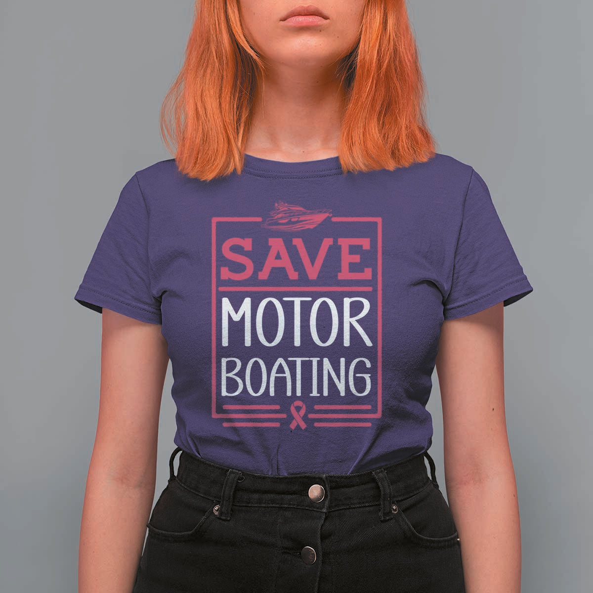 Funny Save Motor Boating T Shirt For Women Beat Breast Cancer Pink Ribbon - Wonder Print Shop