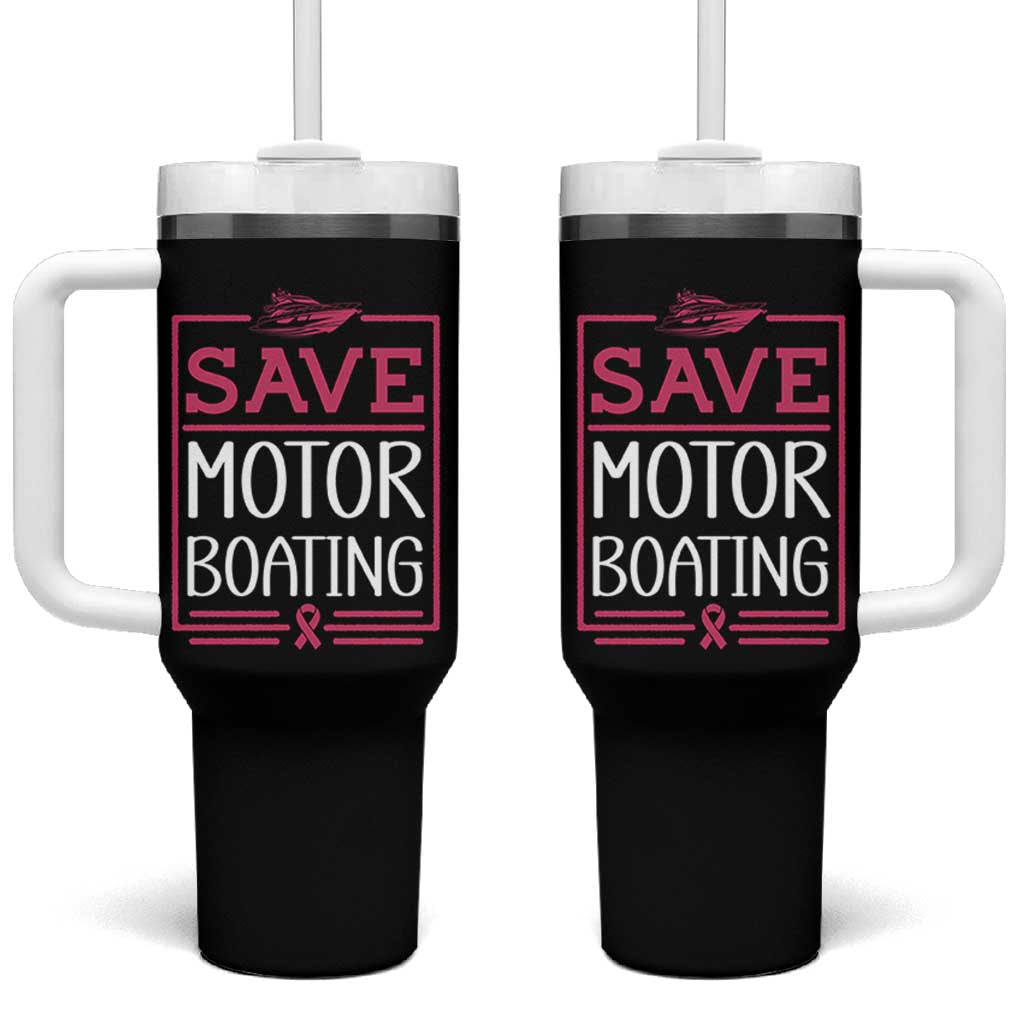 Funny Save Motor Boating Tumbler With Handle Beat Breast Cancer Pink Ribbon - Wonder Print Shop