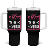 Funny Save Motor Boating Tumbler With Handle Beat Breast Cancer Pink Ribbon - Wonder Print Shop
