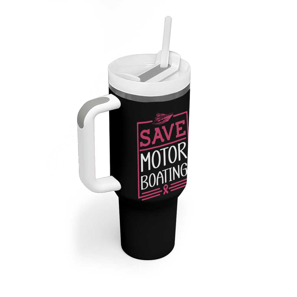 Funny Save Motor Boating Tumbler With Handle Beat Breast Cancer Pink Ribbon - Wonder Print Shop