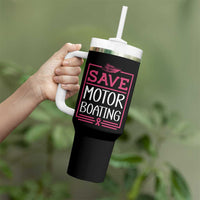 Funny Save Motor Boating Tumbler With Handle Beat Breast Cancer Pink Ribbon - Wonder Print Shop