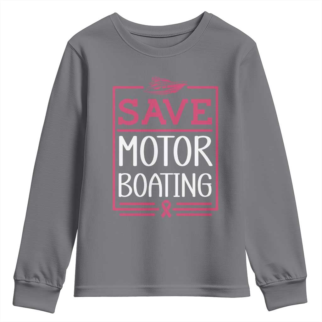 Funny Save Motor Boating Youth Sweatshirt Beat Breast Cancer Pink Ribbon - Wonder Print Shop