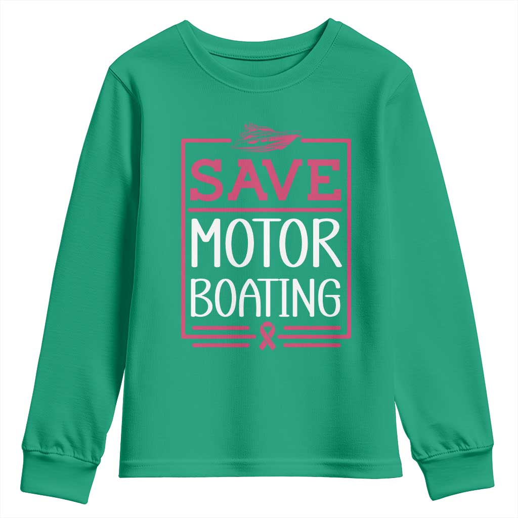 Funny Save Motor Boating Youth Sweatshirt Beat Breast Cancer Pink Ribbon - Wonder Print Shop