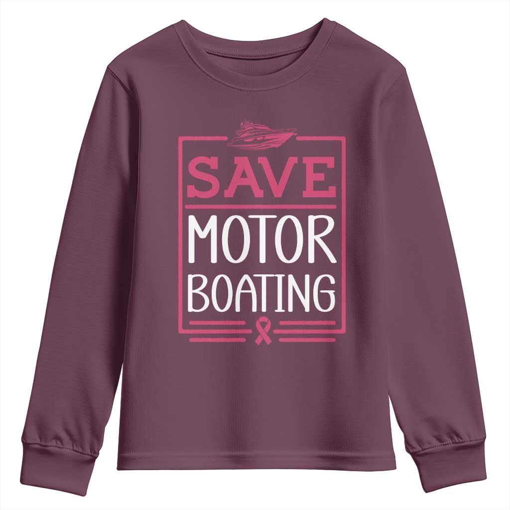 Funny Save Motor Boating Youth Sweatshirt Beat Breast Cancer Pink Ribbon - Wonder Print Shop