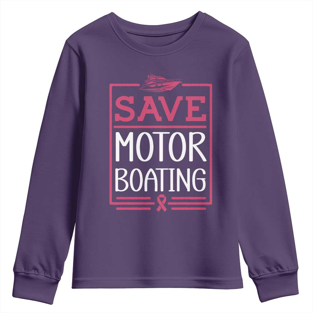Funny Save Motor Boating Youth Sweatshirt Beat Breast Cancer Pink Ribbon - Wonder Print Shop