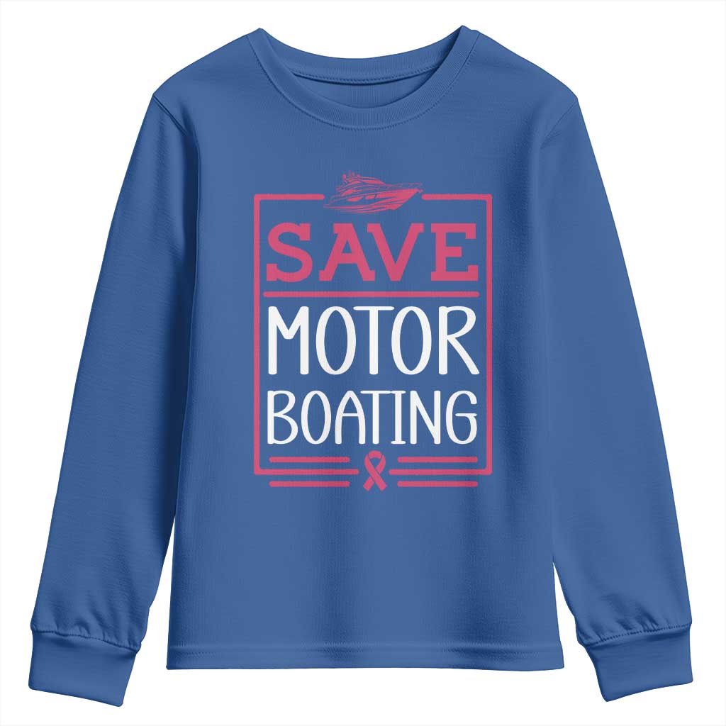 Funny Save Motor Boating Youth Sweatshirt Beat Breast Cancer Pink Ribbon - Wonder Print Shop