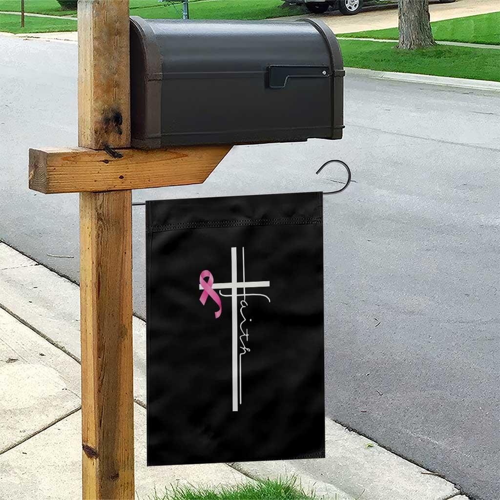 Christian Faith Breast Cancer Awareness Garden Flag Pink Ribbon Christian Cross - Wonder Print Shop