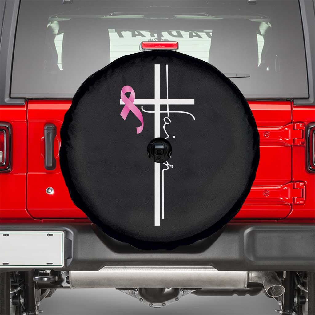 Christian Faith Breast Cancer Awareness Spare Tire Cover Pink Ribbon Christian Cross - Wonder Print Shop