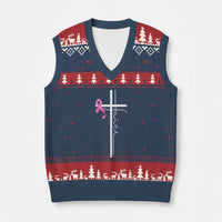 Christian Faith Breast Cancer Awareness V-Neck Knit Sweater Vest Pink Ribbon Christian Cross - Wonder Print Shop