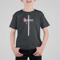 Christian Faith Breast Cancer Awareness T Shirt For Kid Pink Ribbon Christian Cross - Wonder Print Shop