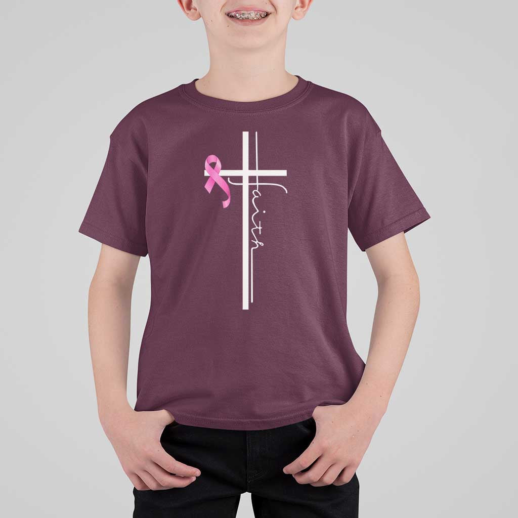 Christian Faith Breast Cancer Awareness T Shirt For Kid Pink Ribbon Christian Cross - Wonder Print Shop