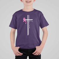 Christian Faith Breast Cancer Awareness T Shirt For Kid Pink Ribbon Christian Cross - Wonder Print Shop