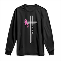 Christian Faith Breast Cancer Awareness Long Sleeve Shirt Pink Ribbon Christian Cross - Wonder Print Shop