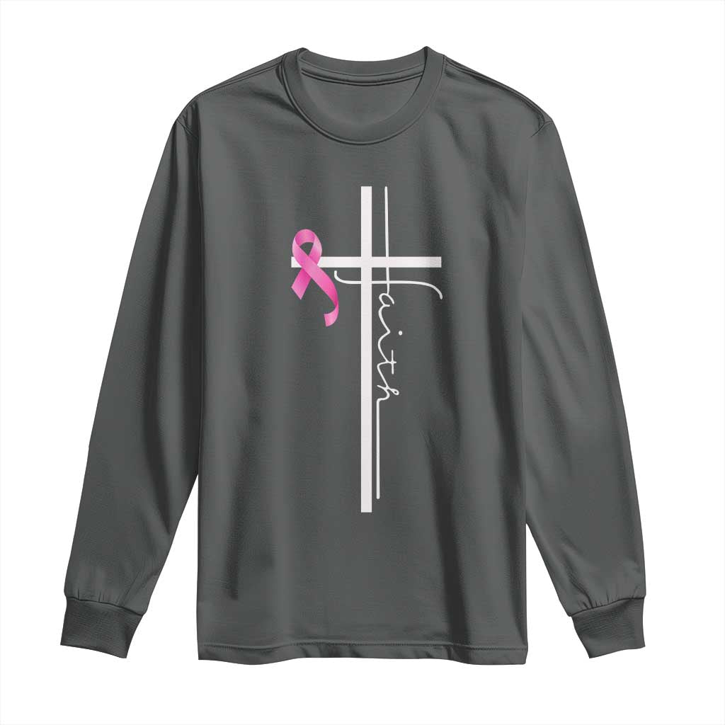 Christian Faith Breast Cancer Awareness Long Sleeve Shirt Pink Ribbon Christian Cross - Wonder Print Shop