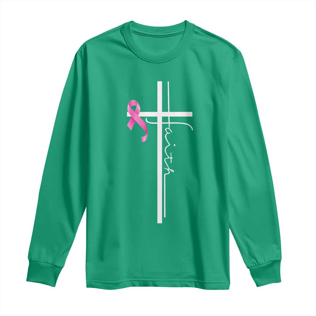 Christian Faith Breast Cancer Awareness Long Sleeve Shirt Pink Ribbon Christian Cross - Wonder Print Shop