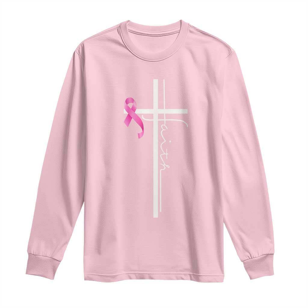 Christian Faith Breast Cancer Awareness Long Sleeve Shirt Pink Ribbon Christian Cross - Wonder Print Shop