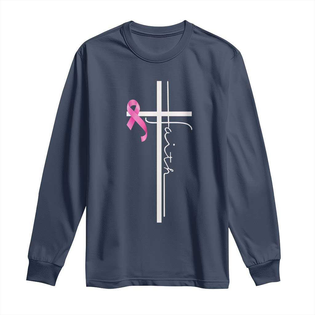 Christian Faith Breast Cancer Awareness Long Sleeve Shirt Pink Ribbon Christian Cross - Wonder Print Shop