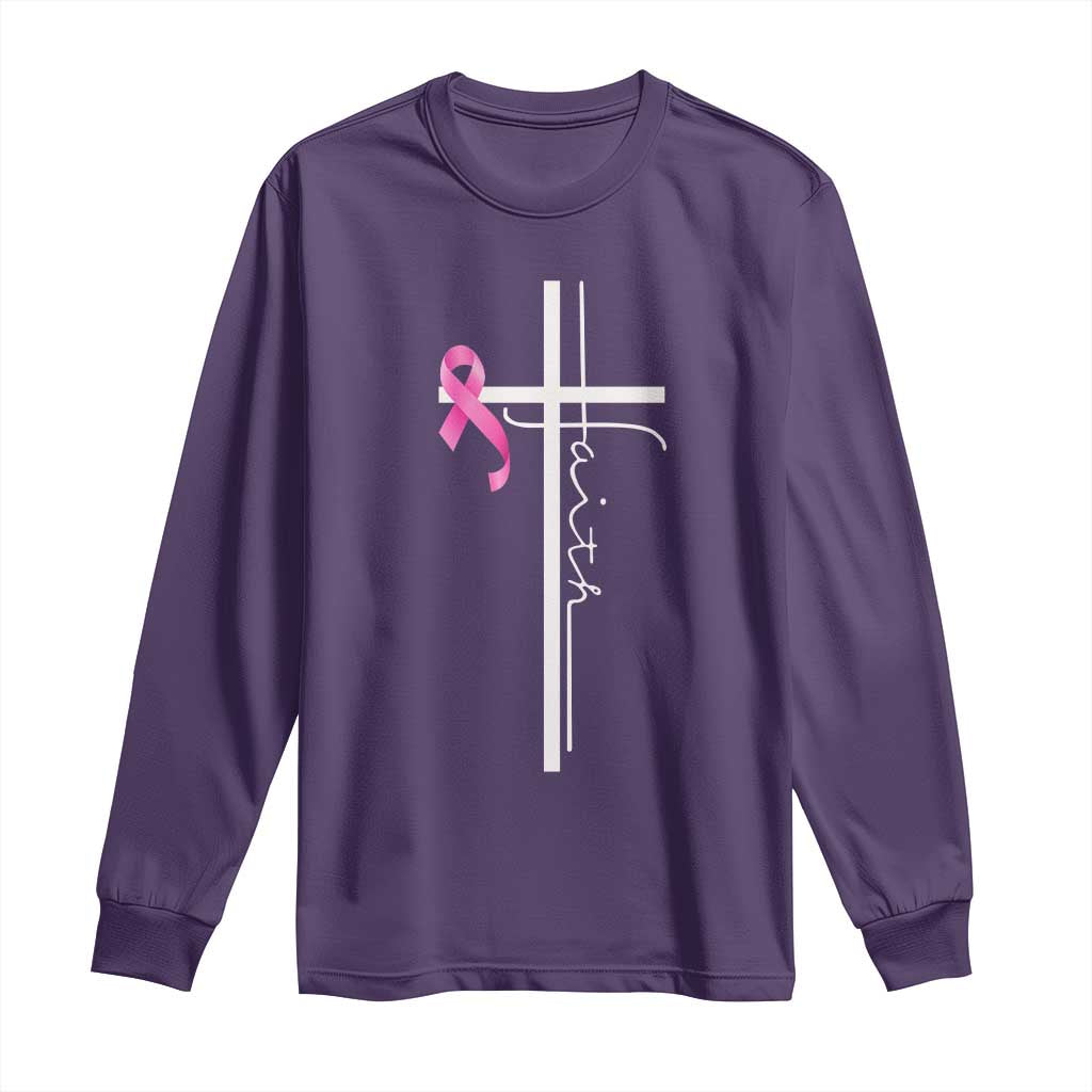 Christian Faith Breast Cancer Awareness Long Sleeve Shirt Pink Ribbon Christian Cross - Wonder Print Shop