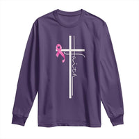 Christian Faith Breast Cancer Awareness Long Sleeve Shirt Pink Ribbon Christian Cross - Wonder Print Shop