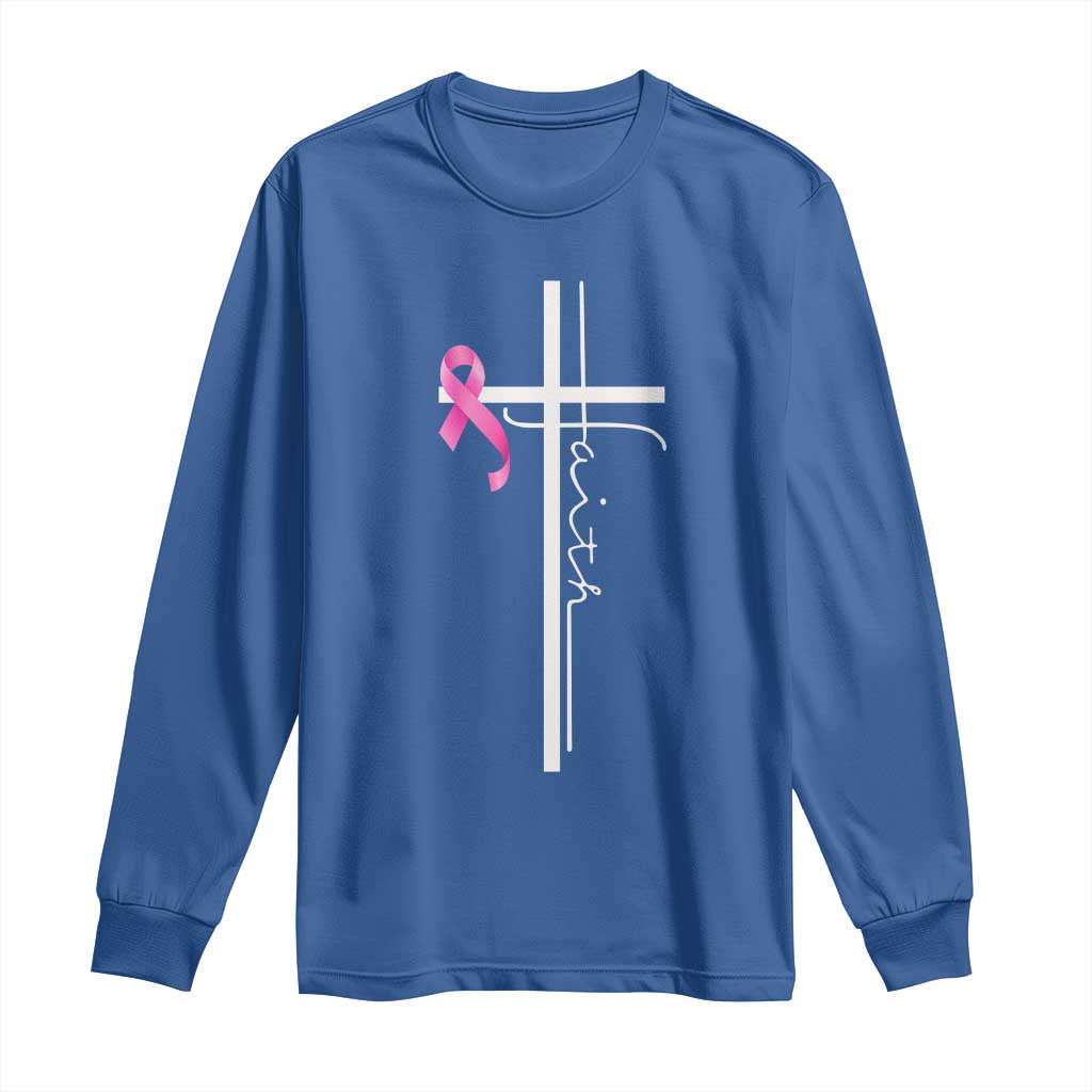 Christian Faith Breast Cancer Awareness Long Sleeve Shirt Pink Ribbon Christian Cross - Wonder Print Shop