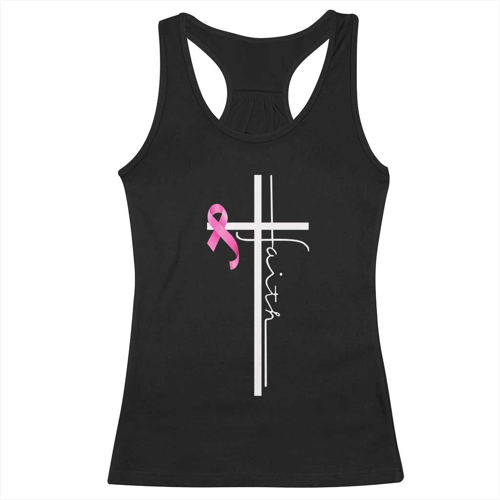Christian Faith Breast Cancer Awareness Racerback Tank Top Pink Ribbon Christian Cross - Wonder Print Shop