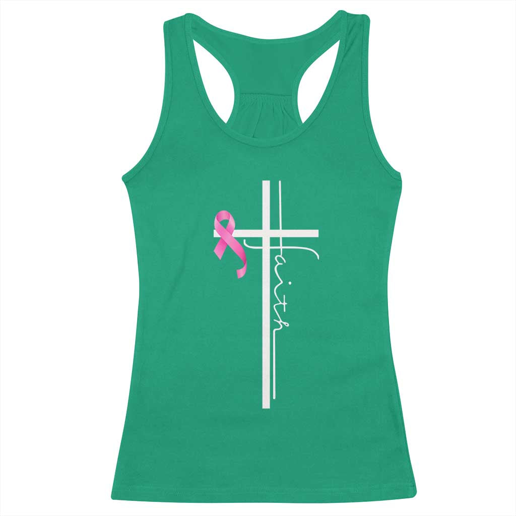 Christian Faith Breast Cancer Awareness Racerback Tank Top Pink Ribbon Christian Cross - Wonder Print Shop
