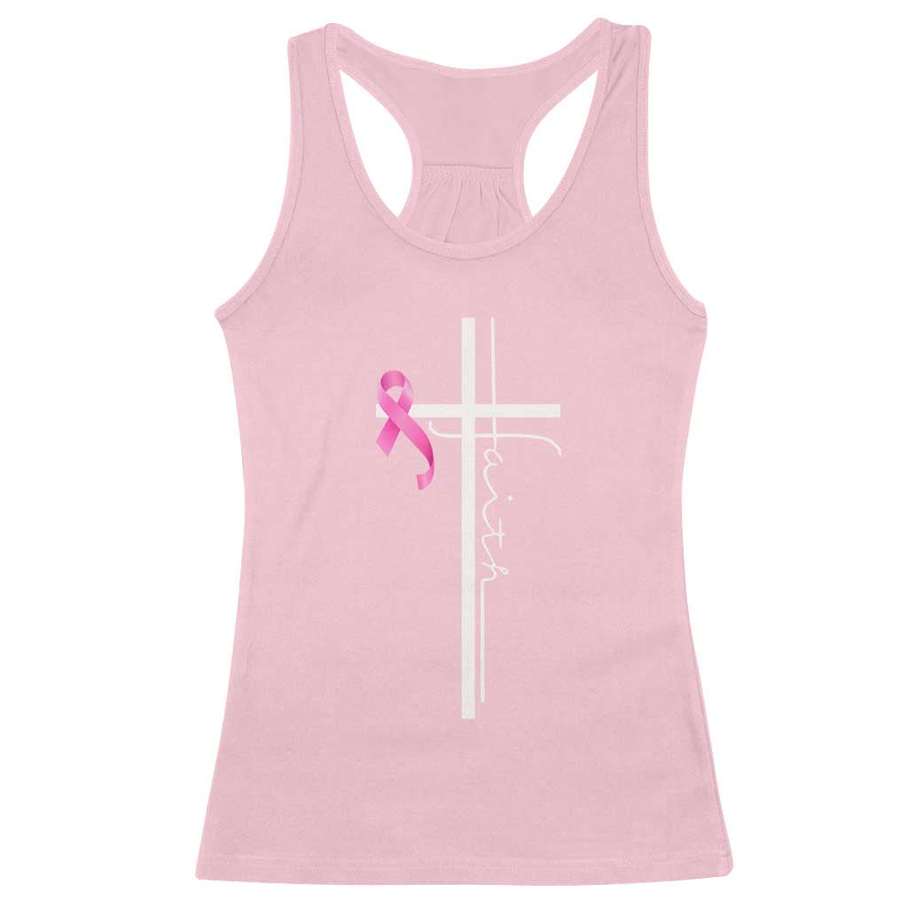 Christian Faith Breast Cancer Awareness Racerback Tank Top Pink Ribbon Christian Cross - Wonder Print Shop