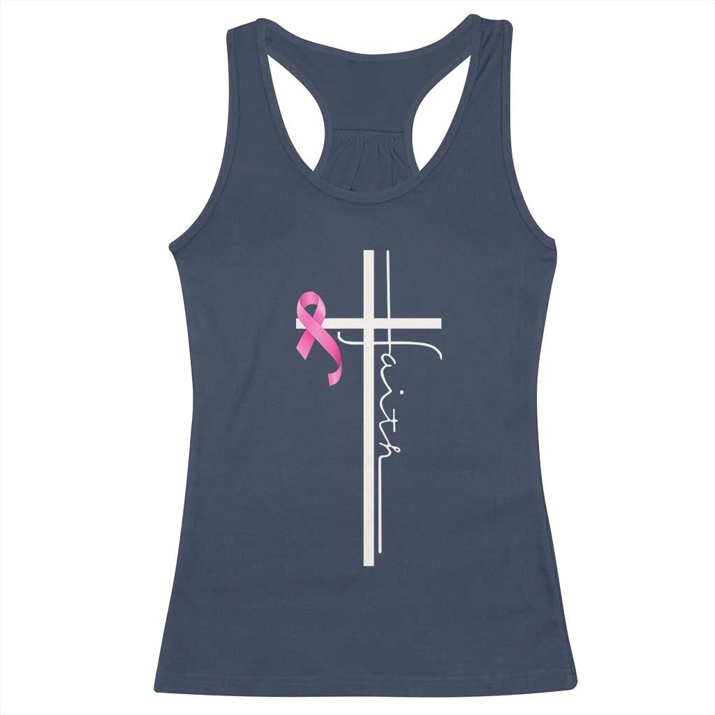 Christian Faith Breast Cancer Awareness Racerback Tank Top Pink Ribbon Christian Cross - Wonder Print Shop