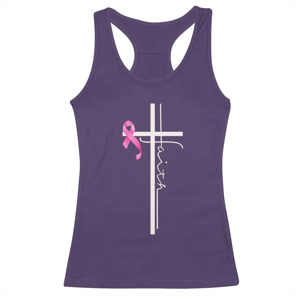Christian Faith Breast Cancer Awareness Racerback Tank Top Pink Ribbon Christian Cross - Wonder Print Shop