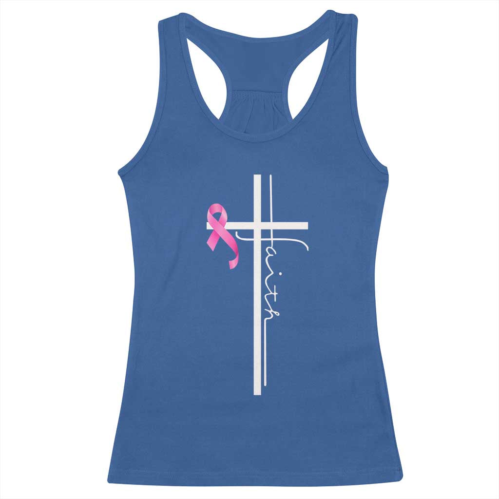 Christian Faith Breast Cancer Awareness Racerback Tank Top Pink Ribbon Christian Cross - Wonder Print Shop