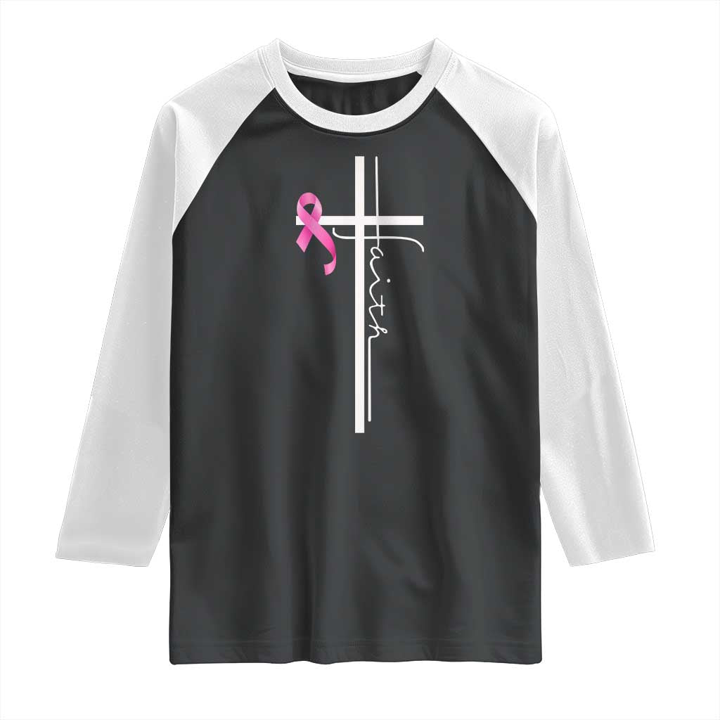 Christian Faith Breast Cancer Awareness Raglan Shirt Pink Ribbon Christian Cross - Wonder Print Shop