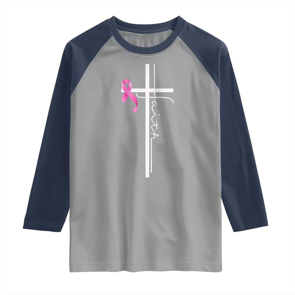 Christian Faith Breast Cancer Awareness Raglan Shirt Pink Ribbon Christian Cross - Wonder Print Shop