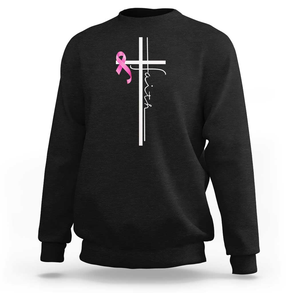 Christian Faith Breast Cancer Awareness Sweatshirt Pink Ribbon Christian Cross - Wonder Print Shop