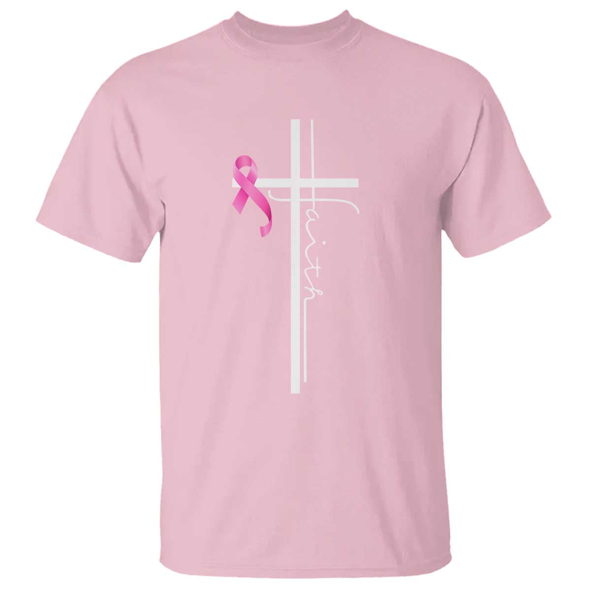 Christian Faith Breast Cancer Awareness T Shirt Pink Ribbon Christian Cross - Wonder Print Shop