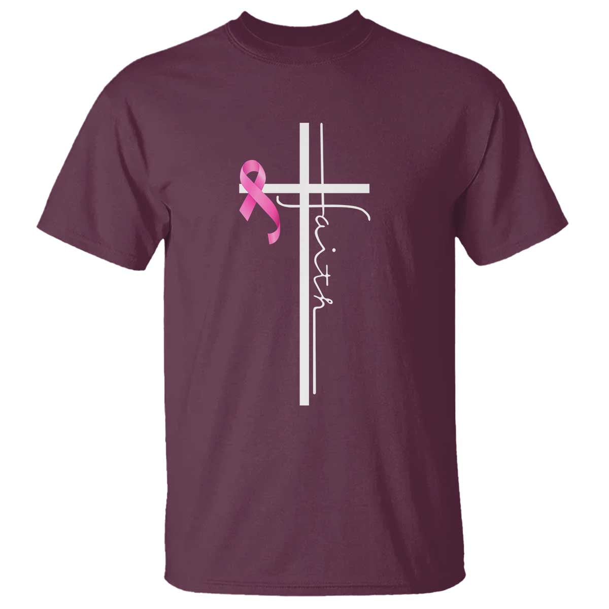 Christian Faith Breast Cancer Awareness T Shirt Pink Ribbon Christian Cross - Wonder Print Shop